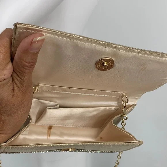 Chic NYE New Years Eve party fancy vintage Gold Chain Crossbody Bag purse used - Picture 9 of 17
